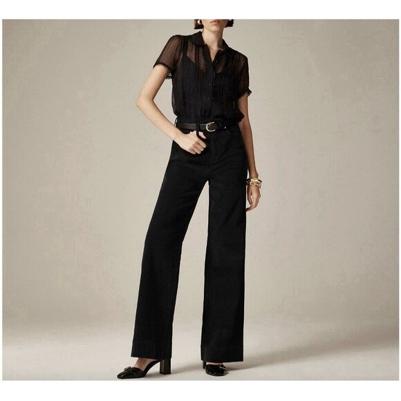 J. Crew Womens Black Corduroy Wide Leg Trouser Pant High Rise Size 31 BT922 FA24 - Picture 1 of 10